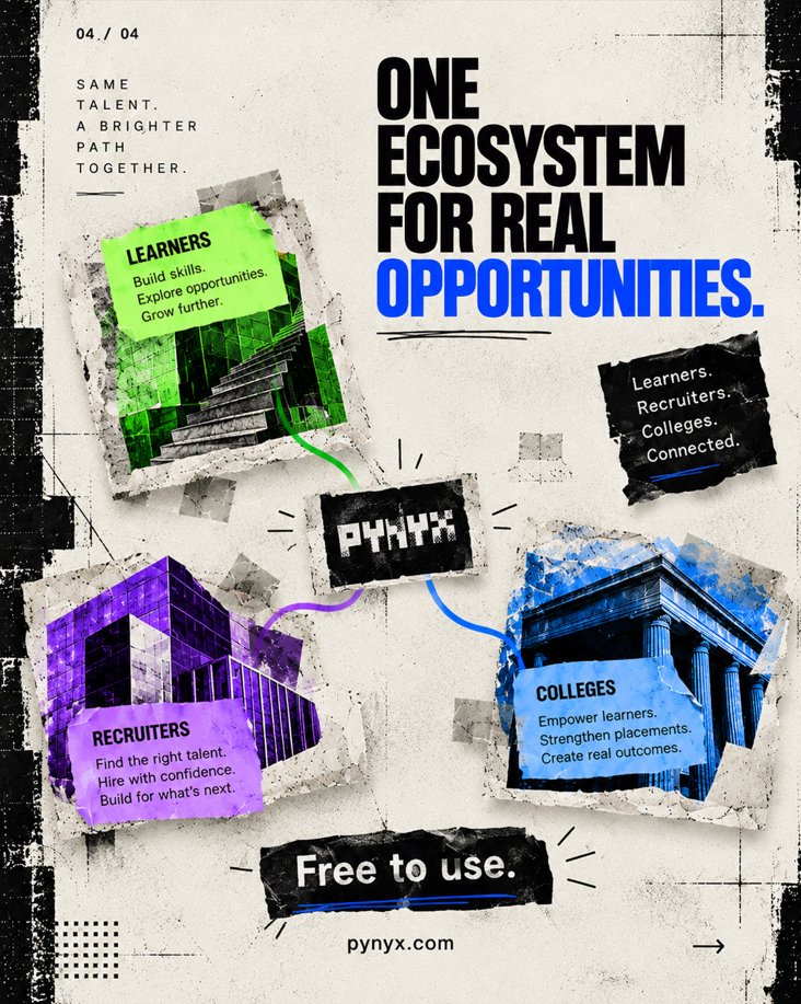 PyNyx_Official's tweet photo. Talent exists. Opportunities exist. So why the distance?

PyNyx brings learners, recruiters &amp; colleges closer - one connected ecosystem. 💡

Free to use: https://t.co/O68jTQ8fVI

#PyNyx #FutureOfWork https://t.co/WjNxEOh7G1