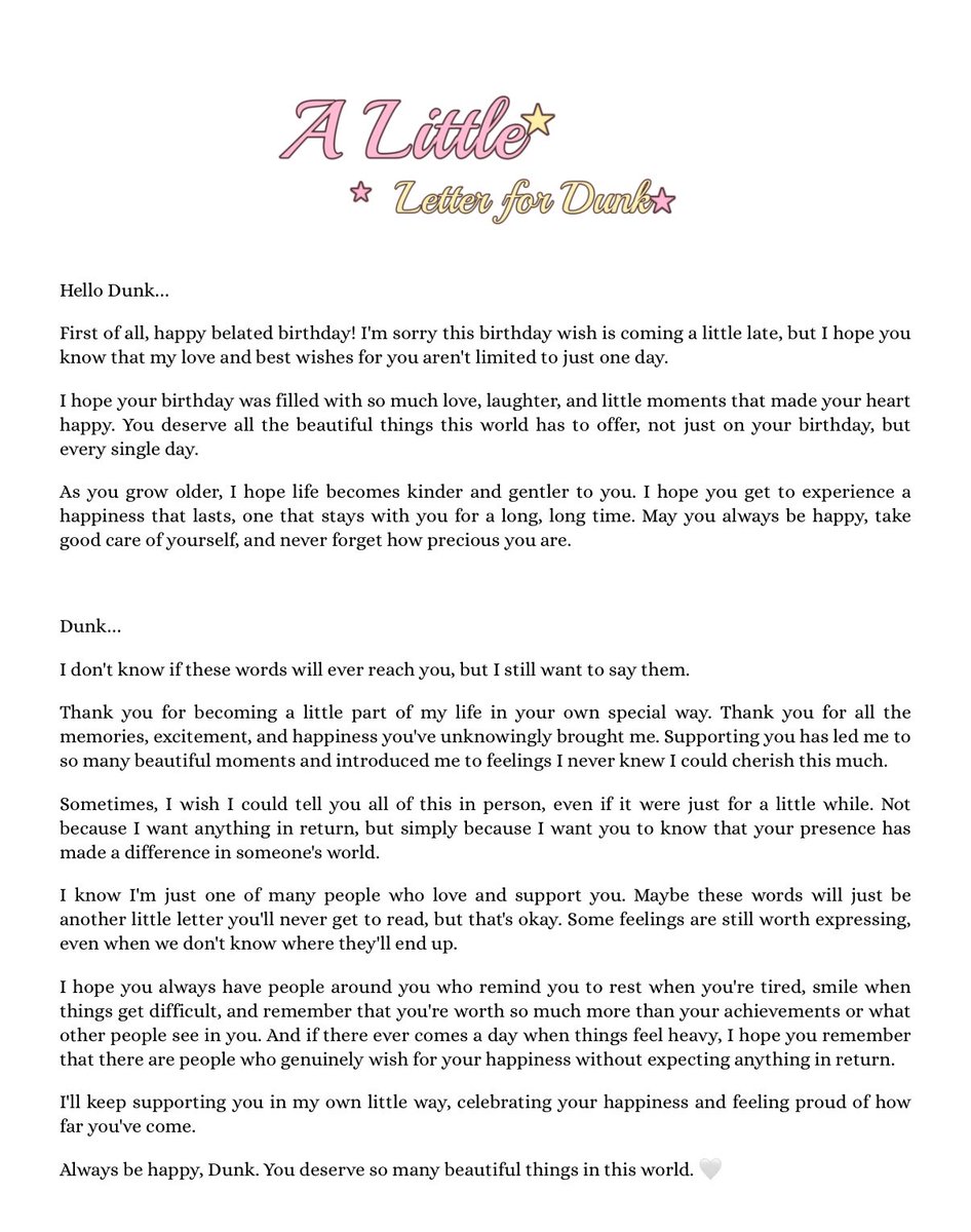 prtraya's tweet photo. A little letter filled with love and heartfelt wishes, just for you, @dunknatachai 🤍💌 https://t.co/LOQncWi4YN