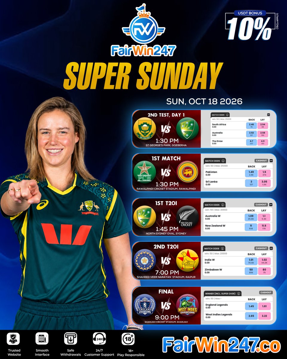 FairWin_247's tweet photo. Super Sunday Schedule is HERE! 🔥

Join Now at https://t.co/1pb7rnMOvf &amp; Turn your Cricket Prediction Skills into Cash!

Giveaway will be posted soon in our official Telegram channel. 🎁🔜 https://t.co/JI7TF3o2ve