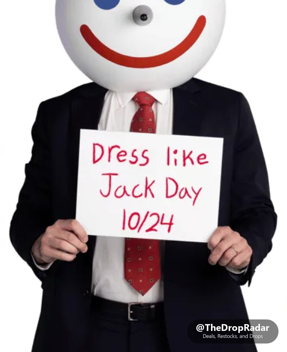 thedropradar's tweet photo. 🎯 Jack in the Box Dress Like Jack Day

On Saturday, Oct. 24, dress like Jack and score a free Monster Taco and a small drink. No purchase necessary and no app needed at every location.

#JackInTheBox #FreeFood https://t.co/JlLcUAqDyQ