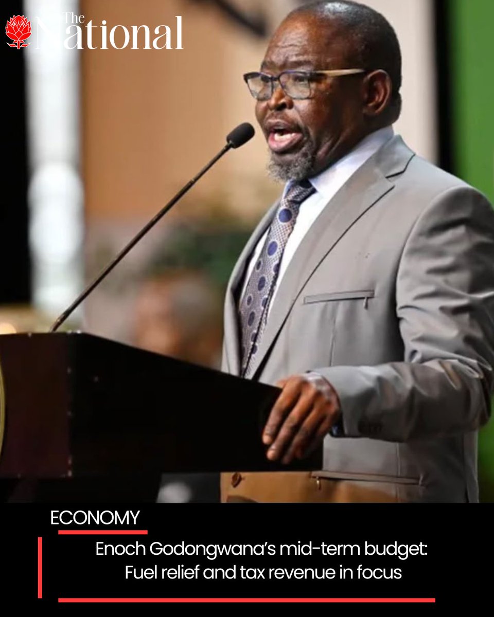 TheNationalZA's tweet photo. Finance Minister Enoch Godongwana’s mid-term budget on Wednesday will put a proposed R10bn fuel relief package and stronger-than-expected tax collections in focus.
Read more in The National’s Sunday print edition.
#TheNationalSA #MTBPS2026 https://t.co/EzmSpaDbch