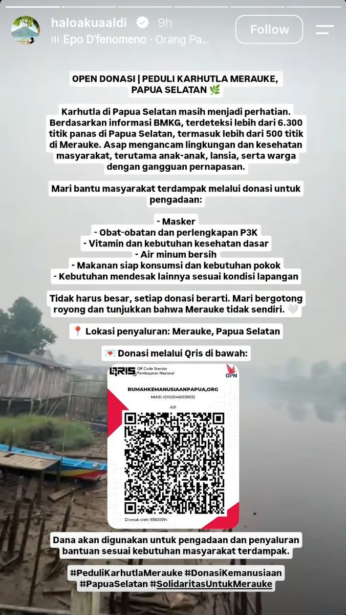 bourdyu's tweet photo. ‼️ PAPUA JUGA TERBAKAR

Temen temen yang mau donasi bisa ke qris di bawah yaa, kalau ada info donasi lainnya please share karena jarang lewat 🥹

t. link donasi donate kebakaran pembakaran hutan karhutla papua selatan merauke 

🔗https://t.co/TGlk6T0vUo https://t.co/6ZG3hJptGm