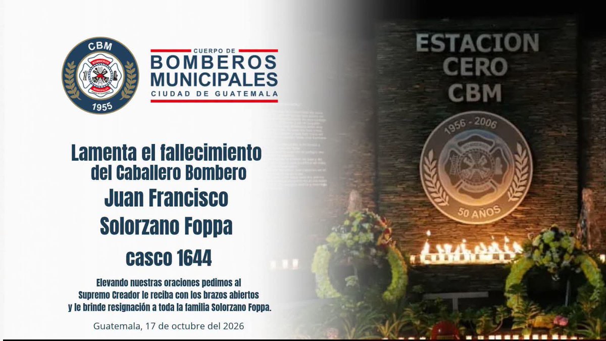 ronyveliz692's tweet photo. Juan Francisco Solórzano Foppa, era oficial de bomberos municipales en la novena estación zona 10. Dado de baja por las actuales autoridades del CBM, cuando se postulo como candidato a alcalde de la Ciudad de Guatemala en la elección pasada y no lo dejaron participar. QEPD https://t.co/plsImXNhVF