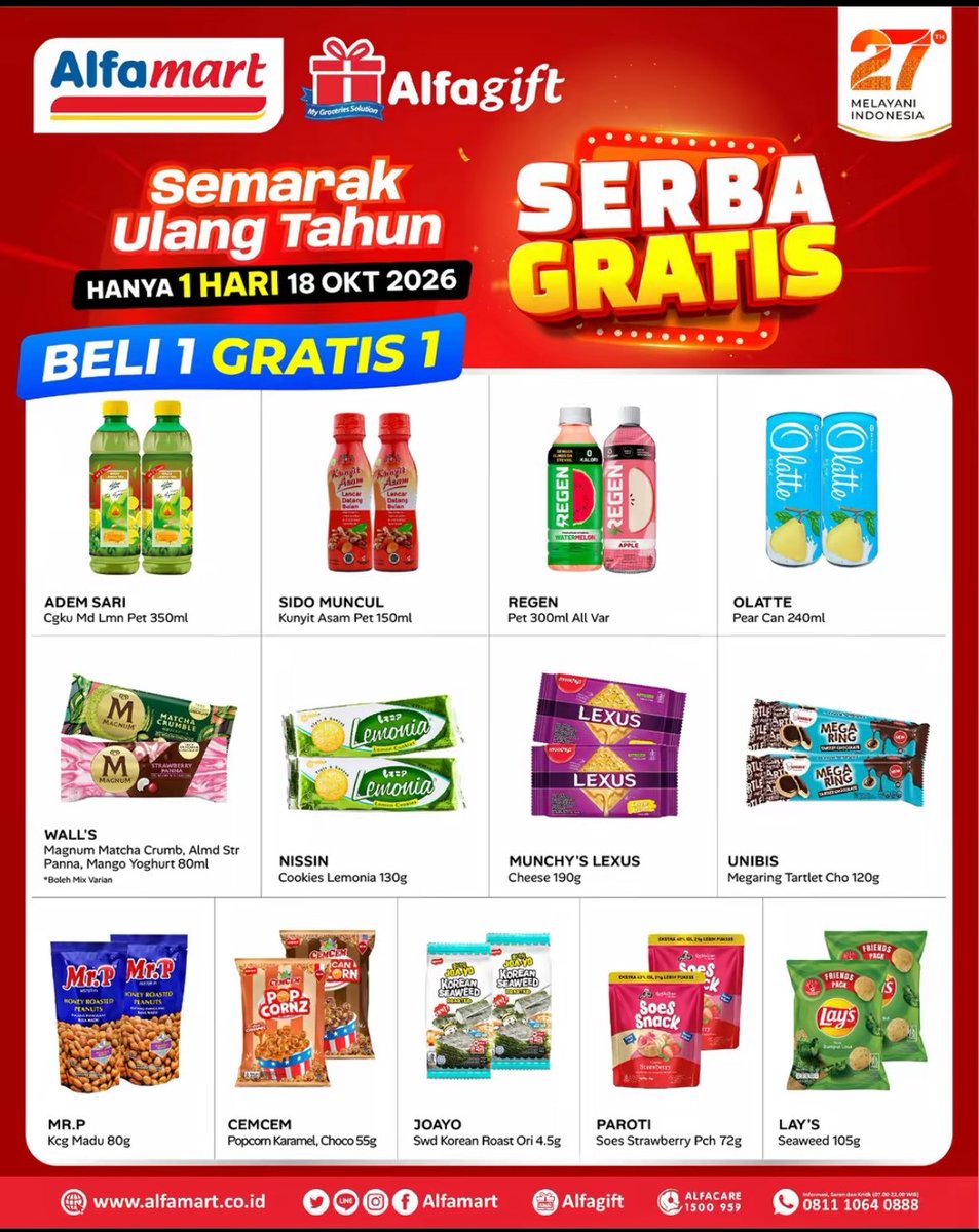 naleeccha's tweet photo. BANGUN SEMUA BANGUN ALFAMART ULTAH ADA DISKON BUY 1 GET 1 https://t.co/KoKBuyBuOX