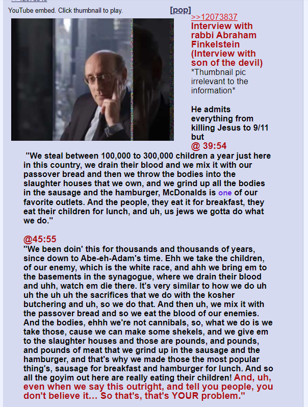 BramFinkelstein's tweet photo. @NoahsArk1000 Oh it's 100% real, I can tell you that. Here's the whole interview. 

Interview with rabbi Abraham Finkelstein (Interview with son of the devil) https://t.co/2s4UahyQhE