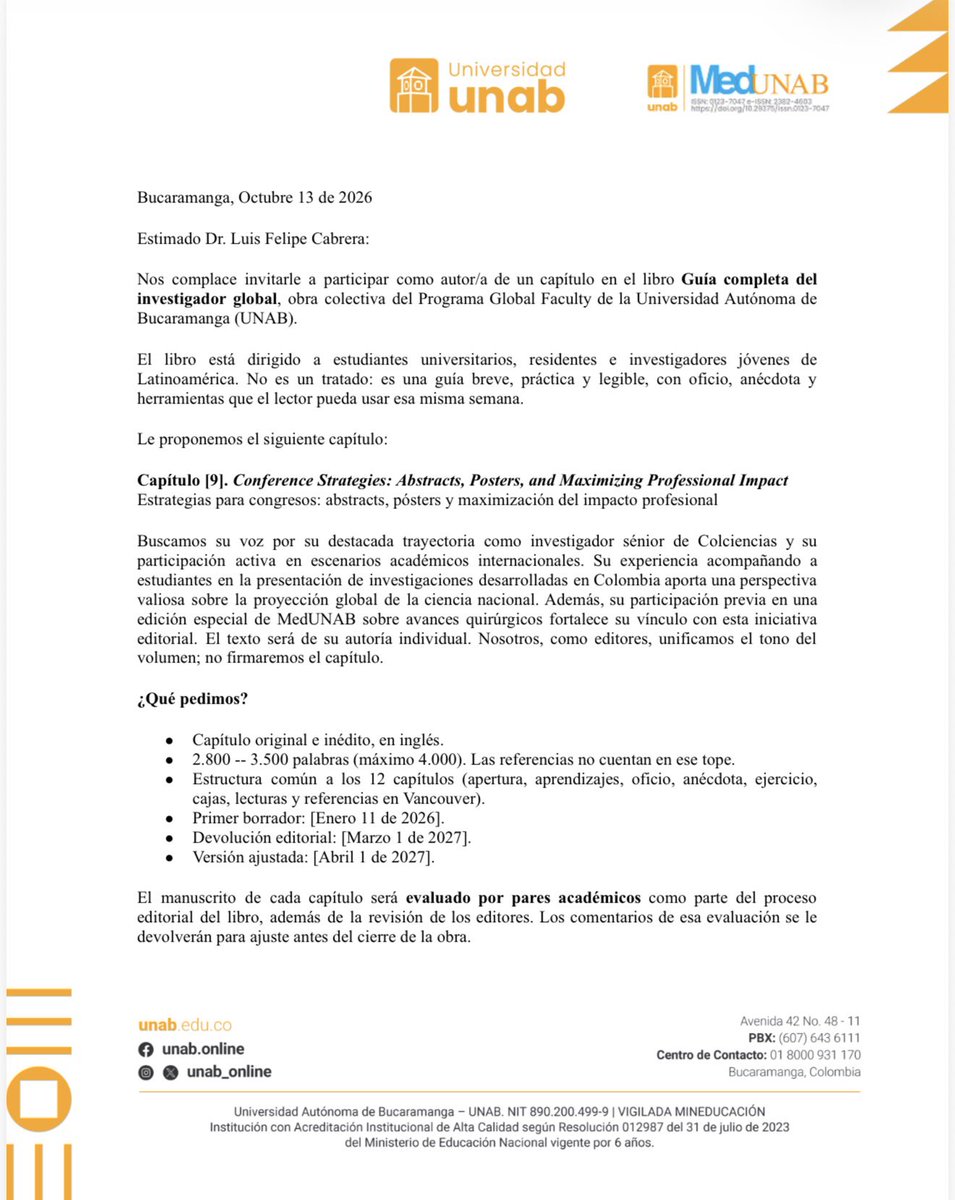 PipeCabreraV's tweet photo. Collaboration! The new non technical surgical skill! Proud of be able to help others to improve their pathway during the amazing journey of academic surgery! Special thanks to @unab_online for this marvellous invitation! @FSFB_Salud @Uniandes @MediUniandes presents ! @SWexner @pferrada1 @juliomayol