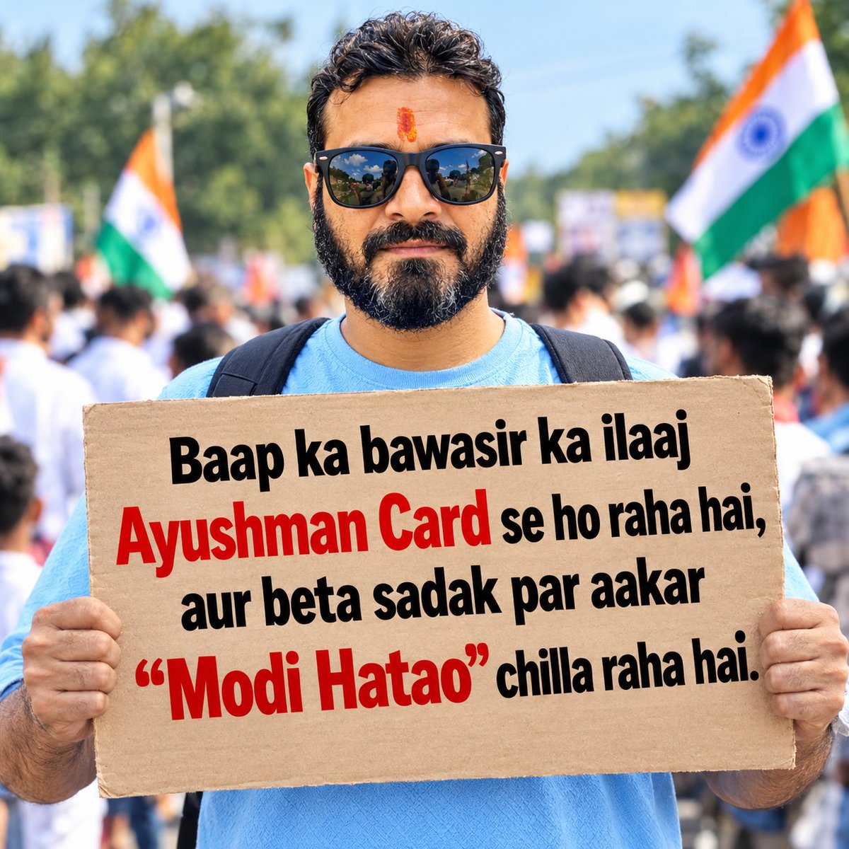 VlogsWind's tweet photo. @Cockroachisback पिताजी का इलाज आयुष्मान कार्ड से करवाना है, लेकिन नारे लगाने हैं—“मोदी हटाओ”! 😂
विरोध की राजनीति भी गज़ब है साहब! 🤦‍♂️🇮🇳
#AyushmanBharat @BJP4Delhi #IndiaNeedsModi https://t.co/ajLuOLbncn