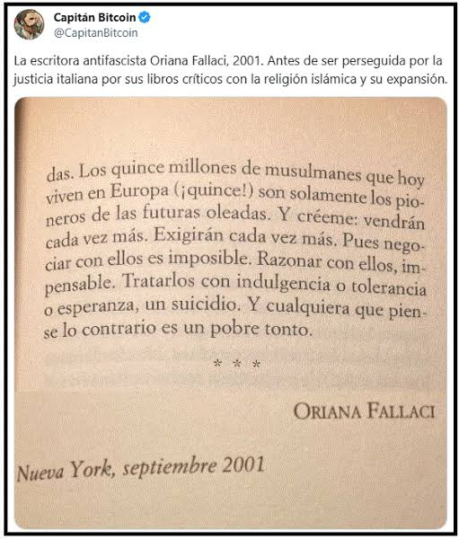riverafrutos's tweet photo. Hace un cuarto de siglo que Oriana Fallaci se los advirtió, no pueden decir que no sabían... https://t.co/1nI8d4vHfQ