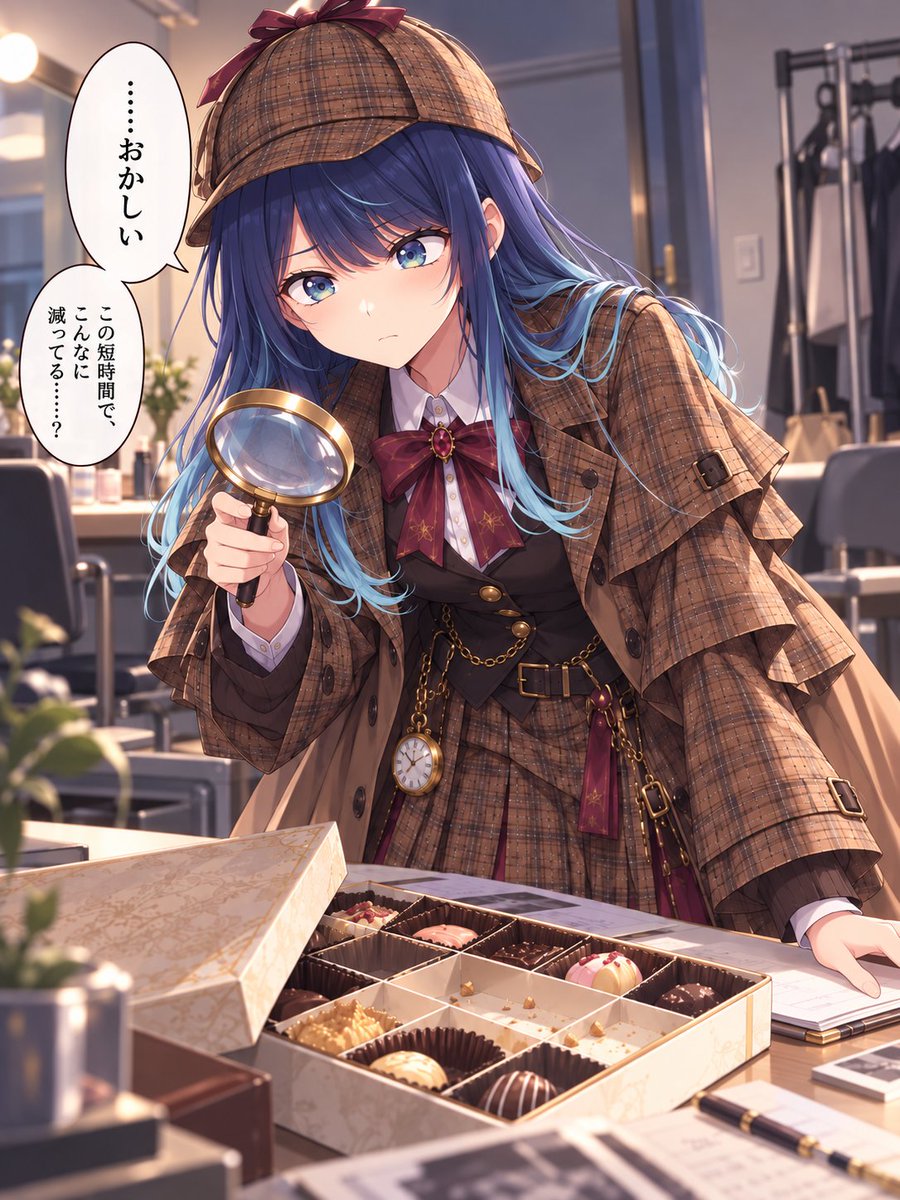 xt9vdi's tweet photo. 10月18日は「統計の日」📊
名探偵あかねちゃん、出動！🔍
楽屋で次々と消えるチョコレート🍫
減少数や時間帯、関係者の行動を徹底分析！
数字が示す意外な真実とは？
あかねの推理が冴え渡る……はず！？✨
#推しの子
#AIイラスト https://t.co/mrvG2lZqtl