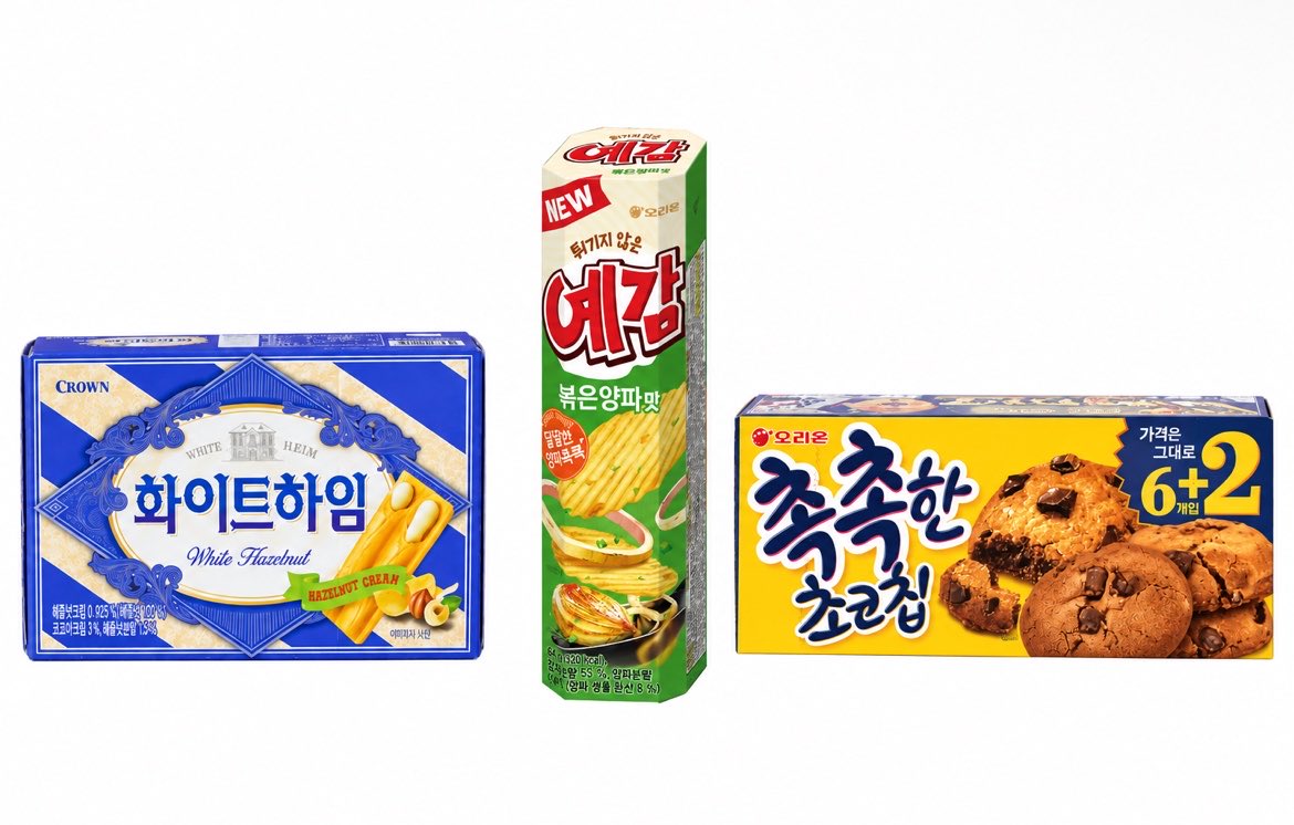 nanapome_cas's tweet photo. 먹어본 과자 중에서 최애 TOP 3 🇰🇷🍪💗 https://t.co/t8hEvfItho
