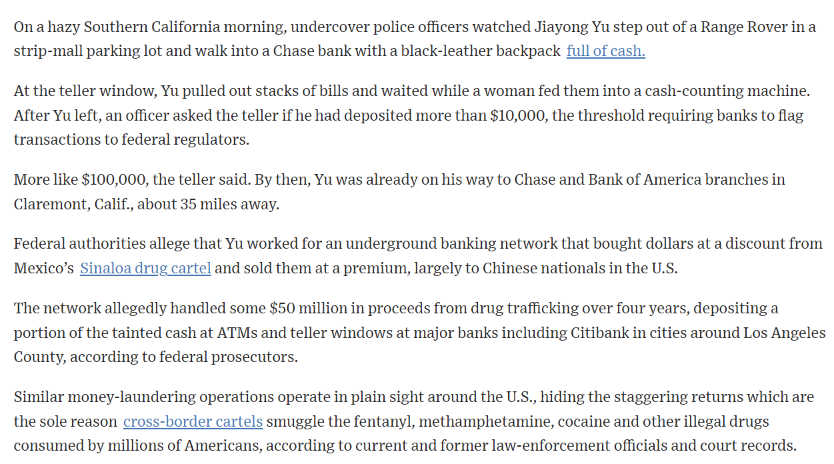 skepticaliblog's tweet photo. A small selection of just some of the recent high-profile incidents to illustrate that SoCal/San Gabriel Valley is the financial engine of the joint CCP-cartel fentanyl epidemic

📍 Arcadia: CCP mayor
📍 Temple City: Chinese drug money laundering
📍 Irvine: Chinese money laundering/Sinaloa Cartel
📍 Bell Gardens & Downey: Chinese drug money laundering
📍 Rowland Heights & Diamond Bar: two CA safe houses used by key cartel money launderer Zhi Dong Zhang (Sinaloa + CJNG)

The vast number of Chinese students in the US are part of the machinery: a large (270k) ready-made money mule network to break down transactions to smaller amounts, with some of the drug proceeds even laundered into US tuition

California real estate is another key avenue (CA is the most favored destination for Chinese buyers, 70% of whom pay all cash)

Wanying Zhang's background (USC student turned realtor) notably involved both of these avenues