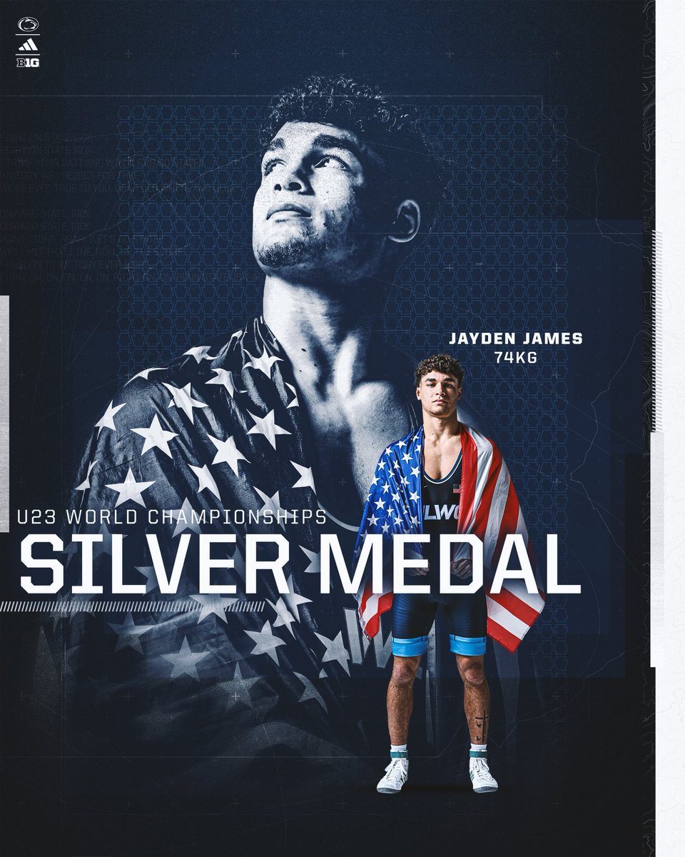 PennStateWREST's tweet photo. One of the best in the world, and he’s just getting started.

The U23 World Silver Medalist at 74kg, Penn State signee Jayden James🥈

#PSUwr https://t.co/JrsXJOhee7