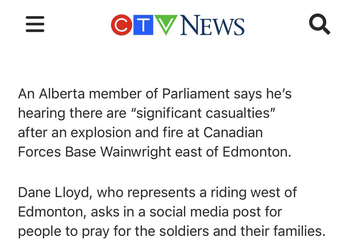 AZ_Intel_'s tweet photo. BREAKING: "Significant casualties" in explosion and fire at Canadian Forces Base Wainwright, Alberta MP says. - CTV https://t.co/ZoXY0NWbyJ