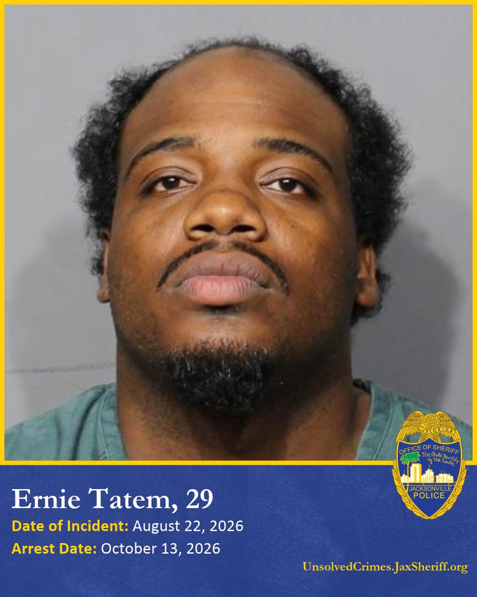 JSOPIO's tweet photo. Solved Sunday: From crime to time.

Our team at the Jacksonville Sheriff’s Office works these cases around the clock to put together the pieces to get these suspects in handcuffs. Thanks to their effort and tips from the community, these suspects have been caught and now have to answer for their crimes.

Gregory Johnson, 41
Date of Incident: September 30
Arrested: October 14
Arrested for: Uttering Forged Bills, Checks, Drafts, or Notes, Counterfeit Bank Bills, Checks, Drafts or Promissary Notes

On Wednesday, September 30, Johnson visited a gas station on New Kings Road. Using counterfeit bills, he purchased multiple items and received change from the cashier. Thanks to a Crime Stoppers tip, officers were able to identify Johnson and locate him at another store he frequents. He was featured on our Unsolved Crimes page.

Javaris Johnson, 27
Date of Incident: August 22
Arrested: October 13
Arrested for: Burglary, Fraudulent Use of Credits Cards

Ernie Tatem, 29
Date of Incident: August 22
Arrested: October 13
Arrested for: Possess/Receive/Retain Stolen Credit or Debit Card

Between Saturday, August 22, and Sunday, August 23, Johnson broke into multiple apartments in a senior living facility. He pretended to be a maintenance worker to convince the residents to let him in. He would stay for a few minutes and steal debit or credit cards out of the residents’ wallets.

Johnson used the cards to make numerous fraudulent purchases. Tatem was seen with Johnson making a purchase at a sporting goods store using one of the cards. The pair was stopped together after Tatem was driving recklessly. They were both taken into custody. Johnson and Tatem were featured on our Unsolved Crimes page.

Ricky McClenton, 27
Date of Incident: September 11
Arrested: October 12
Arrested for: Coordinate with Others the Commission of Retail Theft

On Friday, September 11, McClenton and two other suspects visited a department store on Monument Road. They each took a shopping cart and would meet up in the aisles to hide merchandise. The total value that the suspects stole was over $1,900.

Less than a month later, McClenton and another suspect went back to the same department store. They stole an additional $750 worth of merchandise. They hid the items in shopping bags before leaving the store. McClenton also had an active warrant and has been connected to numerous thefts throughout Jacksonville. Officers were able to locate and arrest him. The other suspects are still out there. McClenton was featured on our Unsolved Crimes page.

Don’t forget to visit our Unsolved Crimes page (https://t.co/uuZcq3I8v5) or submit a tip to Crime Stoppers. You could be eligible for a cash reward. You never know who you might recognize!