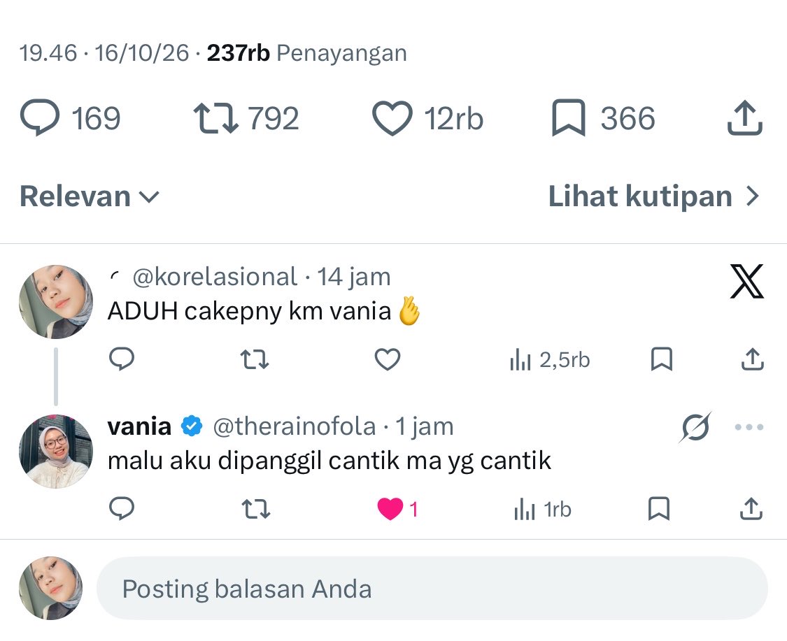 korelasional's tweet photo. salting dibilang cantik sama vania https://t.co/A2Bt5T8EMg