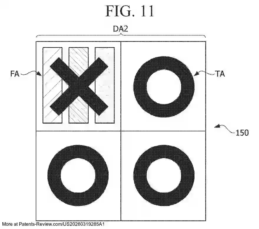 PatentPulse's tweet photo. An under-display sensor area alternates by frame between admitting light and showing an image, aiming to support full-screen display during sensing.
LG Display patent application #US20260319285 #LGDisplay $LPL #DisplayTech https://t.co/L7kfYrlJyk