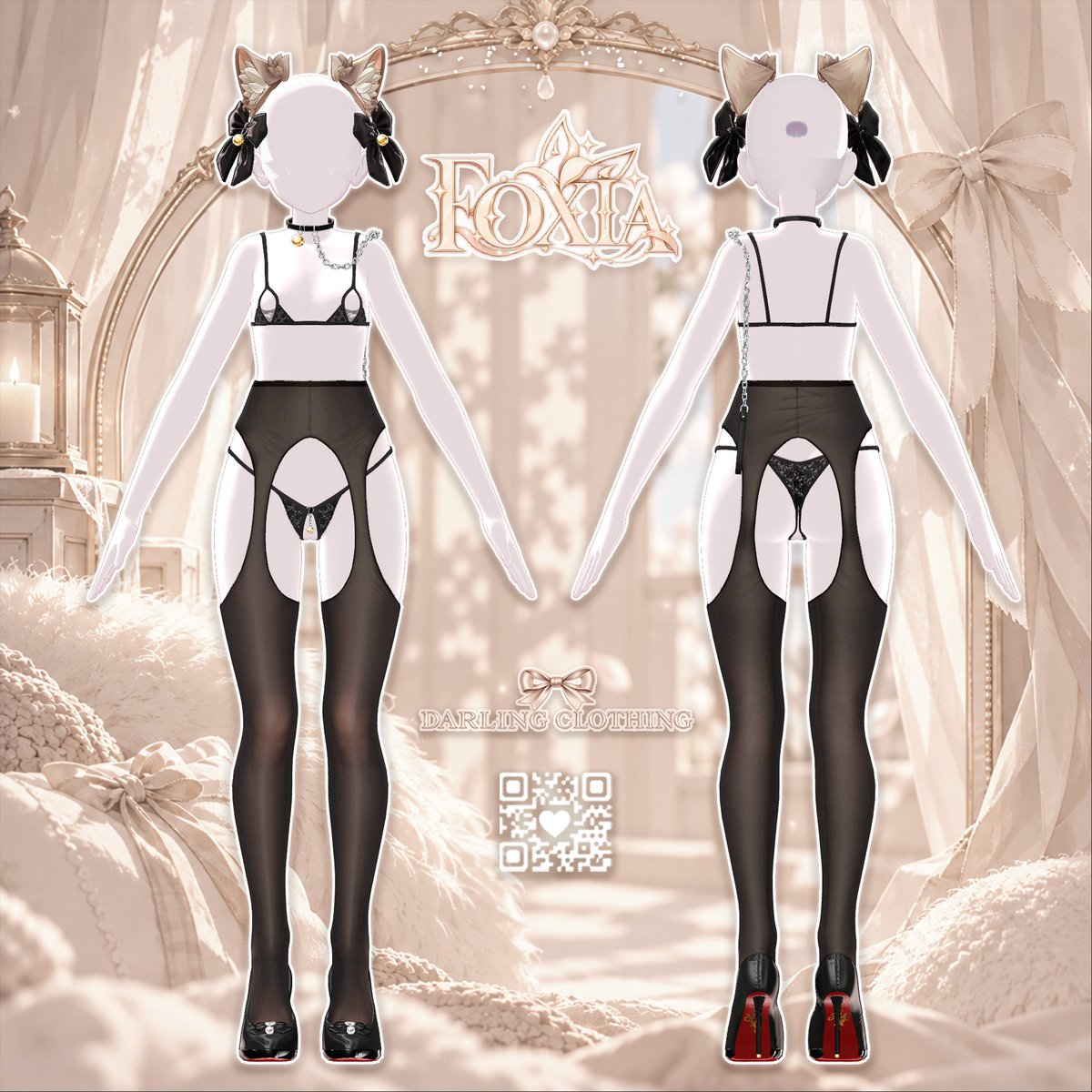 DARLING_VRC1004's tweet photo. https://t.co/VuSq6z3Y9D
🦊🖤 DARLING CLOTHING NO.28 🖤🦊

✨ NEW RELEASE ✨

🥀 『 Foxia 』 🥀

甘く妖艶なキツネが、あなたを誘惑する…♡
繊細なレースと大胆なデザインで、特別な魅力を演出。🦊🖤

🎉 発売記念 SALE 開催！
🗓️ 期間：10/18 ～ 10/25

💝 25,000フォロワー記念 限定イベント！ 💝

🎁 フォロー＆RPキャンペーン
フォロー＆RPで抽選 5名様 にプレゼント！🎀

いつも応援してくださる皆様、本当にありがとうございます！♡

#VRChat #VRChat衣装 #BOOTH