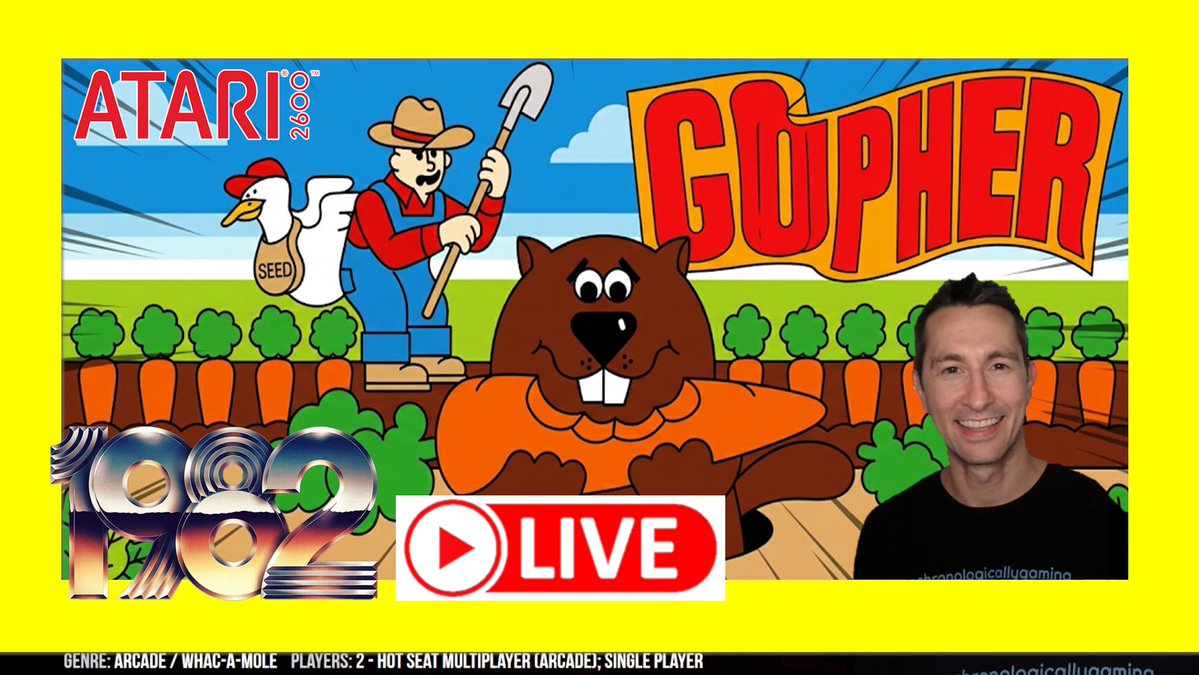 chrono_retro's tweet photo. LIVE Tuesday Night!
Gopher (Atari 2600) - Chronologically Gaming is LIVE! #atari #gopher #atarivcs #retrogaming
https://t.co/Lw3ODbIl3q https://t.co/BsGMm6fP56