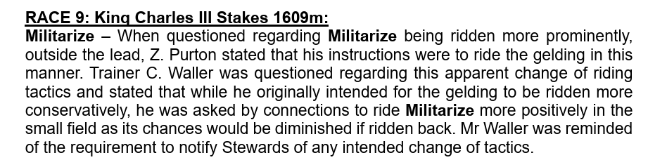 J_Walter23's tweet photo. You can only laugh. So many blatant instances where this rule is ignored. Heavily backed runners ... etc...
Certainly not suggesting by this stable in particular
But they chose to remind Mr Waller of his obligation for riding Militarize forward in a 5 horse field #StrangeGame https://t.co/b7izYGeisp