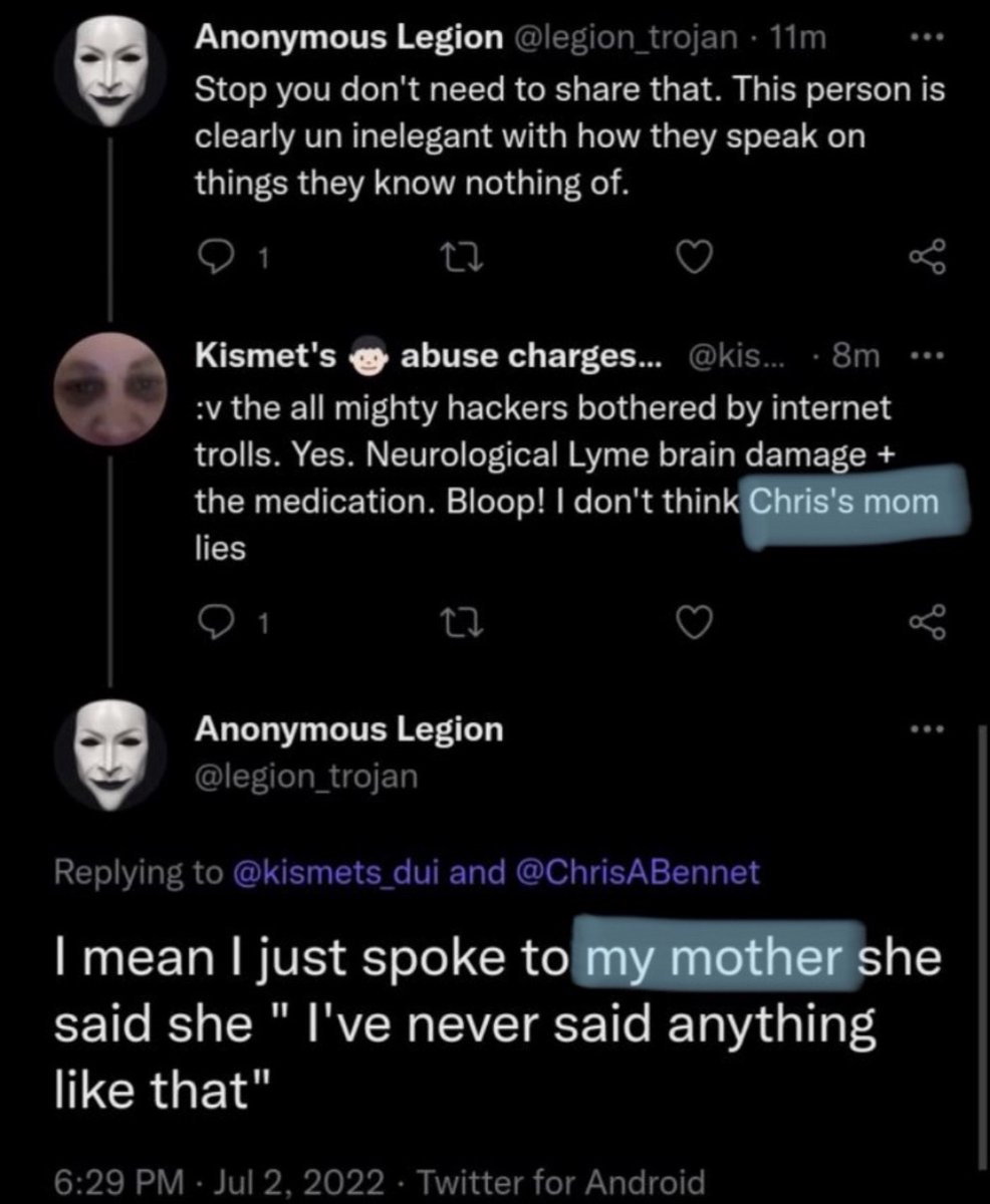 DarkArmadaFBI's tweet photo. There’s also this tweet from your #Legion_Trojan name before switching it up after exposing yourself. You forgot to log out and respond from your main, responding to the letter Michelle, your mother wrote to the Connecticut health committee about your mental condition. https://t.co/gSPI8Nd3VG
