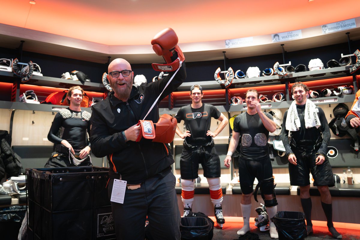 NHLFlyers's tweet photo. No one fights harder than Jason. 🥊💜

Captain Coots presents tonight's Rocky gloves to our teammate @jasonmyrt. https://t.co/z6i2aYj3cj