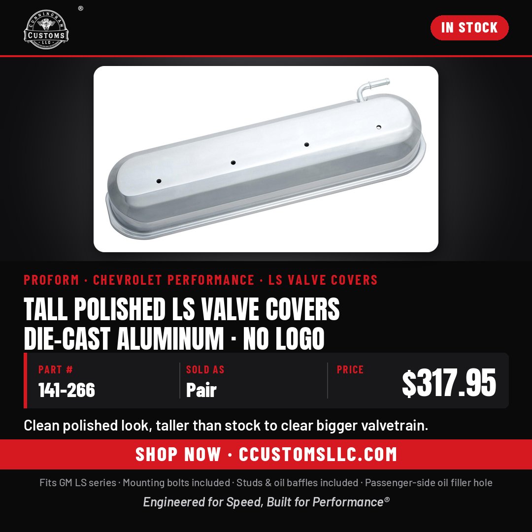 ccustomsllc17's tweet photo. Want the top of your LS to look finished without shouting a logo? Tall polished die-cast covers clear bigger valvetrain. Studs, baffles and bolts included. $317.95 a pair, in stock.
https://t.co/Ouyn9mtrng
#V8 #LSswapped #chevy

Engineered for Speed, Built for Performance® https://t.co/Wv4I0wjTt3