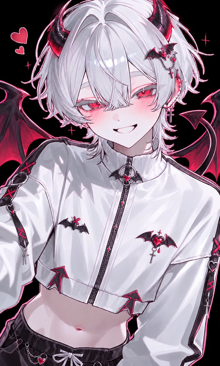 Maybenotsanity's tweet photo. 新しい子を作りました
悪魔のルシィくんです
「スイートオアトリート、お菓子くれないと甘やかしちゃいますよぉ♡」
 #Saylo  #AIイラスト  #AIチャット https://t.co/sLWlFWkFNR