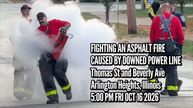 EarlyReport's tweet photo. Downed Power Line Fire on Thomas St Near Beverly Ave Arlington Heights; Firefighters Struggle to Extinguish Fire Safely, Efficiently: Firefighters without Personal Protective Equipment use wrong extinguisher class to fight asphalt fire after… dlvr.​it/TVyNjj Go to CARDINAL NEWS https://t.co/U8CDY6BH0i