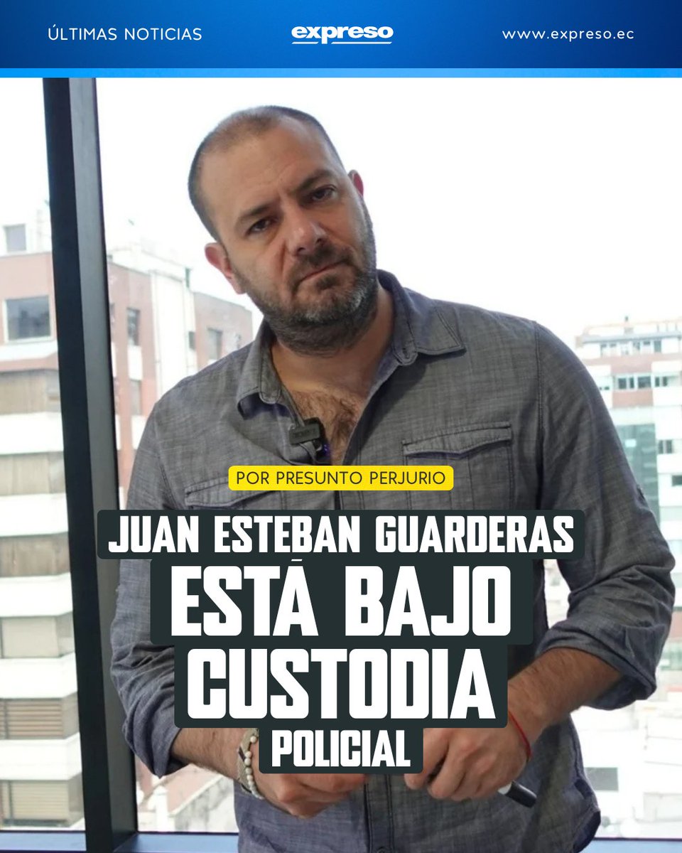 Expresoec's tweet photo. El exconsejero del CPCCS Juan Esteban Guarderas permanece bajo custodia policial por un presunto caso de perjurio. Compareció como testigo en el juicio del caso Ornato Municipal, que investiga un supuesto peculado en el Municipio de Pujilí.

Los detalles 👇 https://t.co/0fAow5hijo