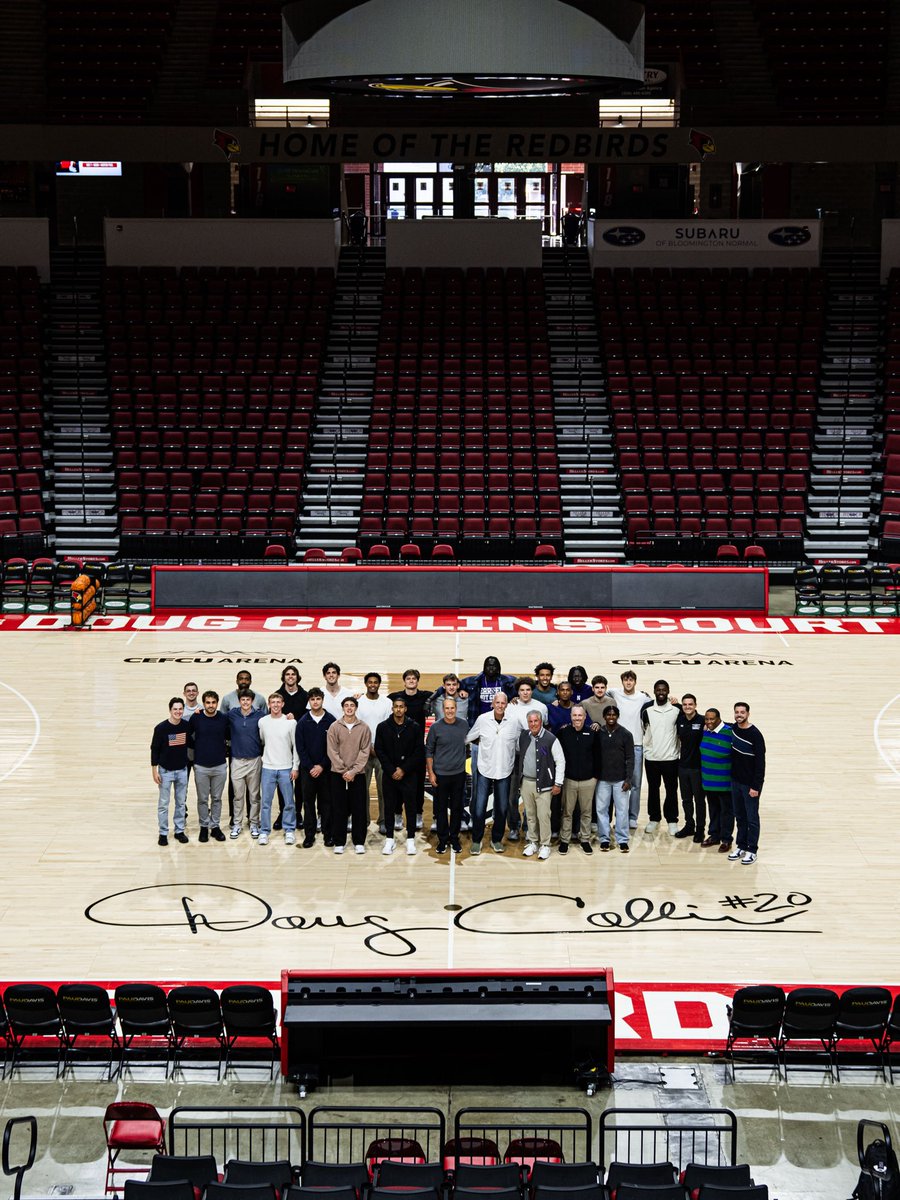 NUMensBball's tweet photo. Family Ties 💜

Earlier today, our program had the opportunity to visit Doug Collins Court at Illinois State. Doug, Coach Collins father, started for the Redbirds from 1971-73, and averaged 29.4 points per game. He was the No. 1 overall pick in the 1973 NBA draft. https://t.co/cqmBPTBopV