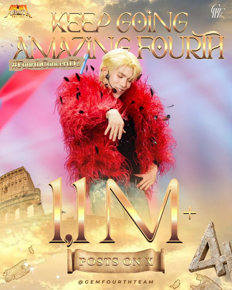 GemFourthTeam's tweet photo. A massive global wave of adoration! 🌊🔉 𝟭.𝟭 𝗠𝗜𝗟𝗟𝗜𝗢𝗡 love notes written for the charismatic hero of the stage and our hearts! Your artistic evolution dazzles through every single song, Fourth! 💌🎶

KEEP GOING AMAZING FOURTH

#FourthConcertD2 https://t.co/aVZ94GdkVi