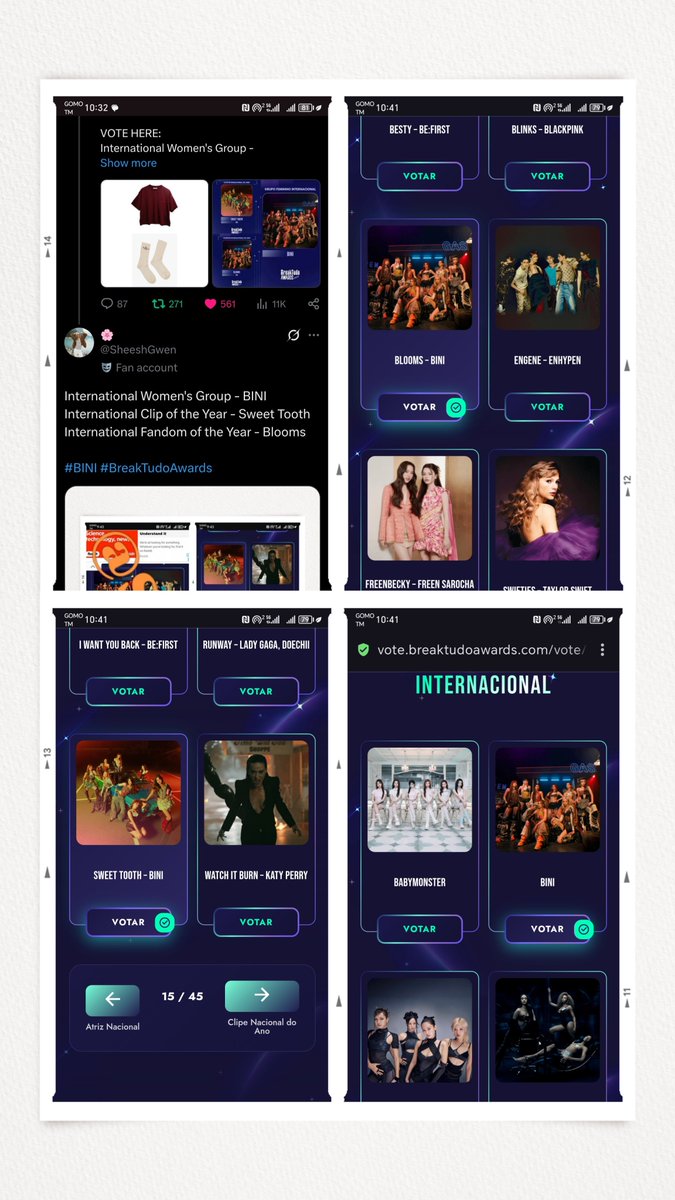 SheeshGwen's tweet photo. @mariel_1001 International Women's Group - BINI
International Clip of the Year - Sweet Tooth
International Fandom of the Year - Blooms

#BINI #BreakTudoAwards https://t.co/5JGDSF0nPv