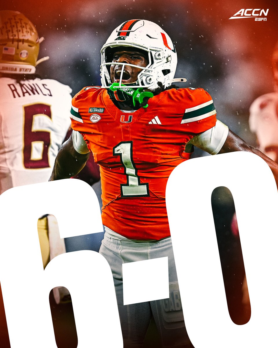 accnetwork's tweet photo. THE CANES ARE STILL PERFECT 🙌

MIAMI WINS A DOUBLE OT INSTANT CLASSIC OVER FSU‼️ https://t.co/aIJEMS1oLe
