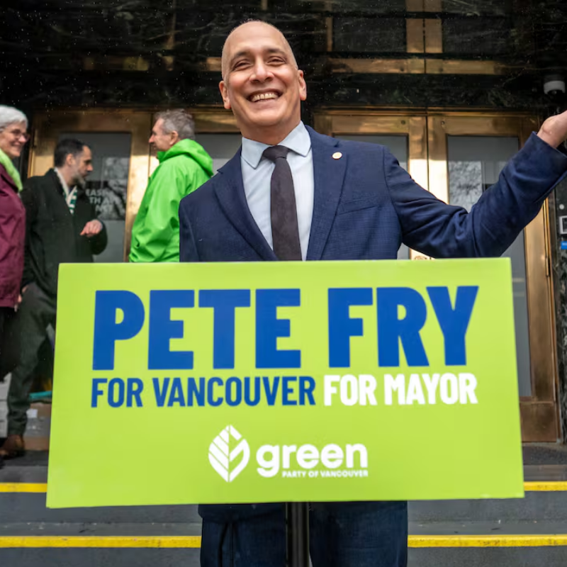 CanadaFreedom0's tweet photo. BREAKING: Vancouver has officially elected the Green Party of Vancouver's Pete Fry. Incumbent Mayor, Ken Sim has conceded moments ago.

As of this post, https://t.co/YGMUP0Efp4 is currently down due to heavy traffic on the website.

Pete Fry campaigned on the Promise of the following:
- Opposing criminalizing drug users or pushing involuntary care models.
- Preserving the Park Board
- Deploying 24.7 Community Response Outreach Workers
- Sky Train to UBC
- Covert 11% of local roads into green active spaces
- More Renters protections and proposing a moratorium on ultra-small housing under 250sqft.