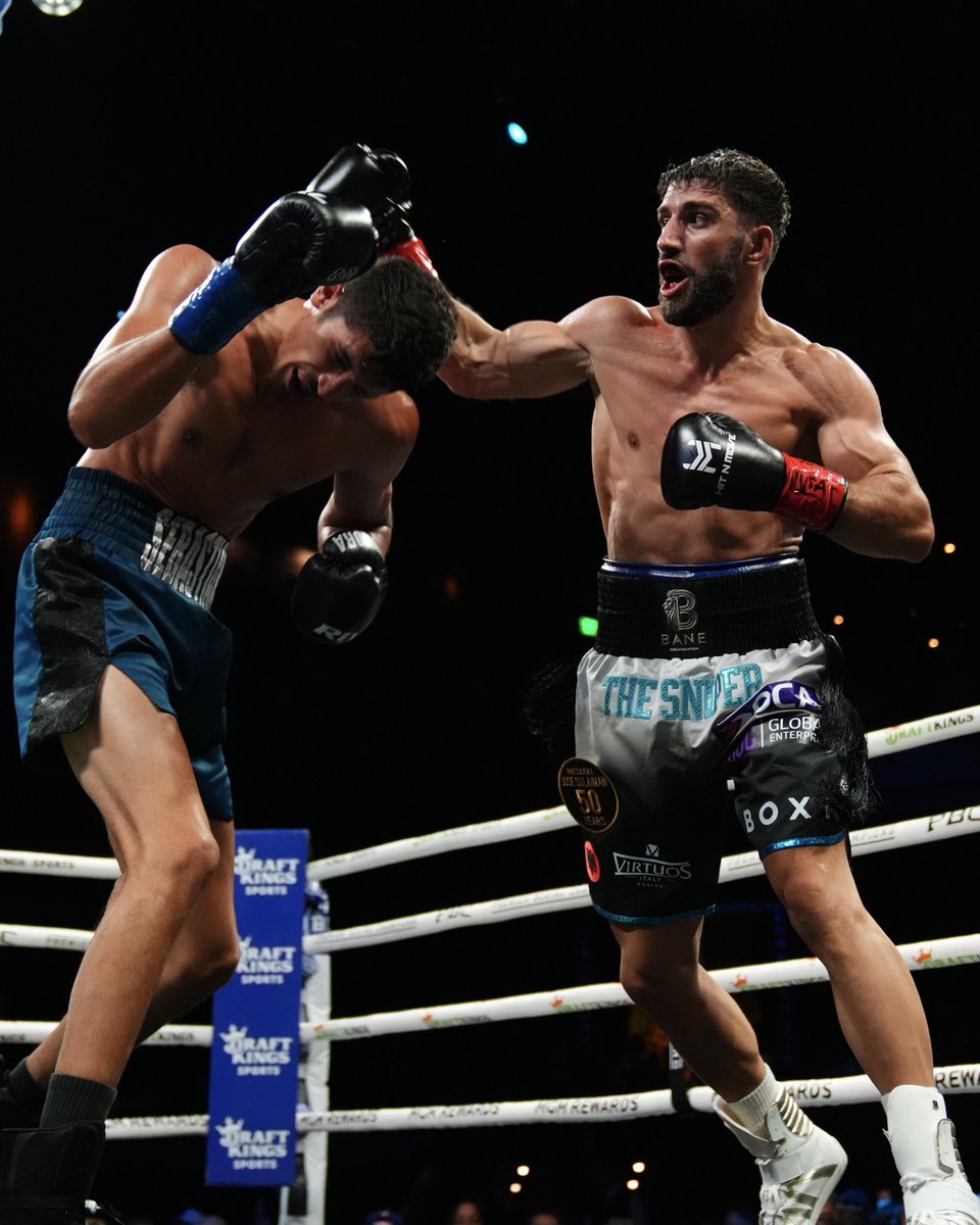 premierboxing's tweet photo. SLUGFEST FOR THE TITLE! 📸🥊 Swipe through to catch the brutal exchanges between "The Towering Inferno" Sebastián Fundora and Ermal Hadribeaj! 💥🔥 #FundoraHadribeaj https://t.co/ItQ4TrSSw9