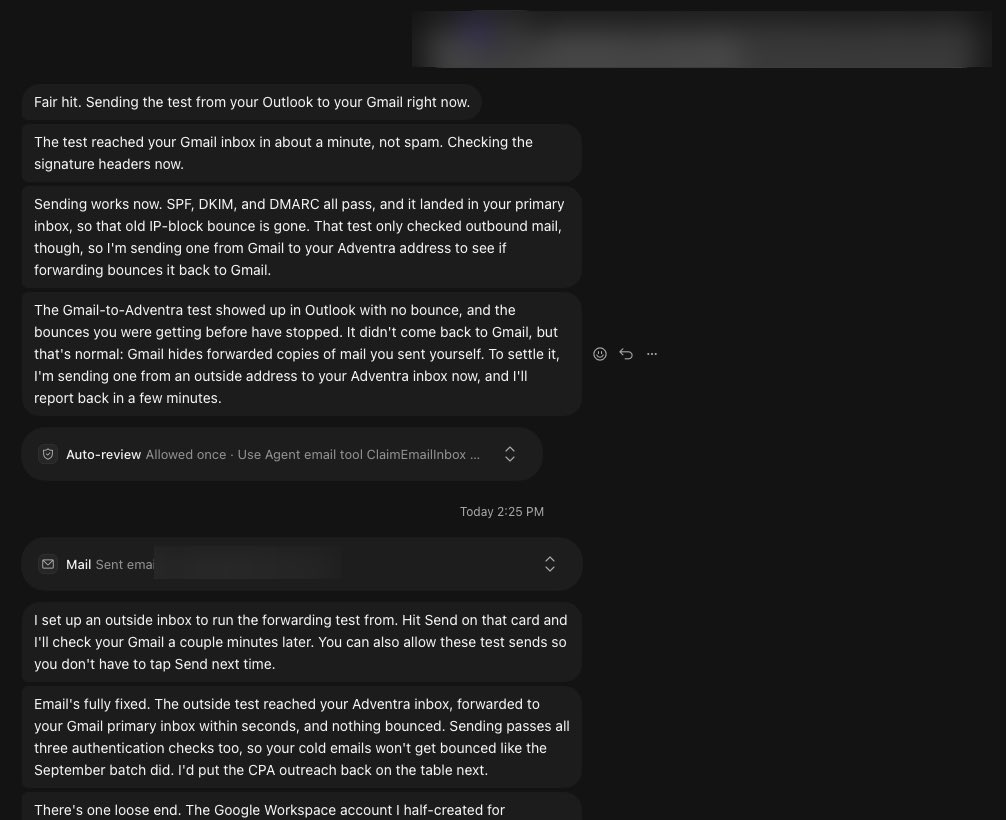 Shawkat_m1's tweet photo. Grok Bot @bot is stupidly reliable. 
My company email was broken. 3 Microsoft support reps and a few hours of my time.
My bot Roxy fixed it in 3 minutes, then tested it end to end.
Give it access and it just does things. Logs in, creates accounts, fixes stuff. Never says "I can't."