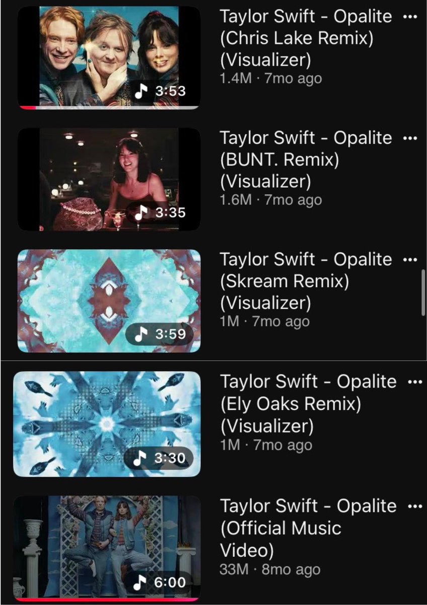 sc_pluto's tweet photo. All versions of “Opalite” by Taylor Swift are now above 1 MILLION VIEWS on YouTube https://t.co/h31u5641rg