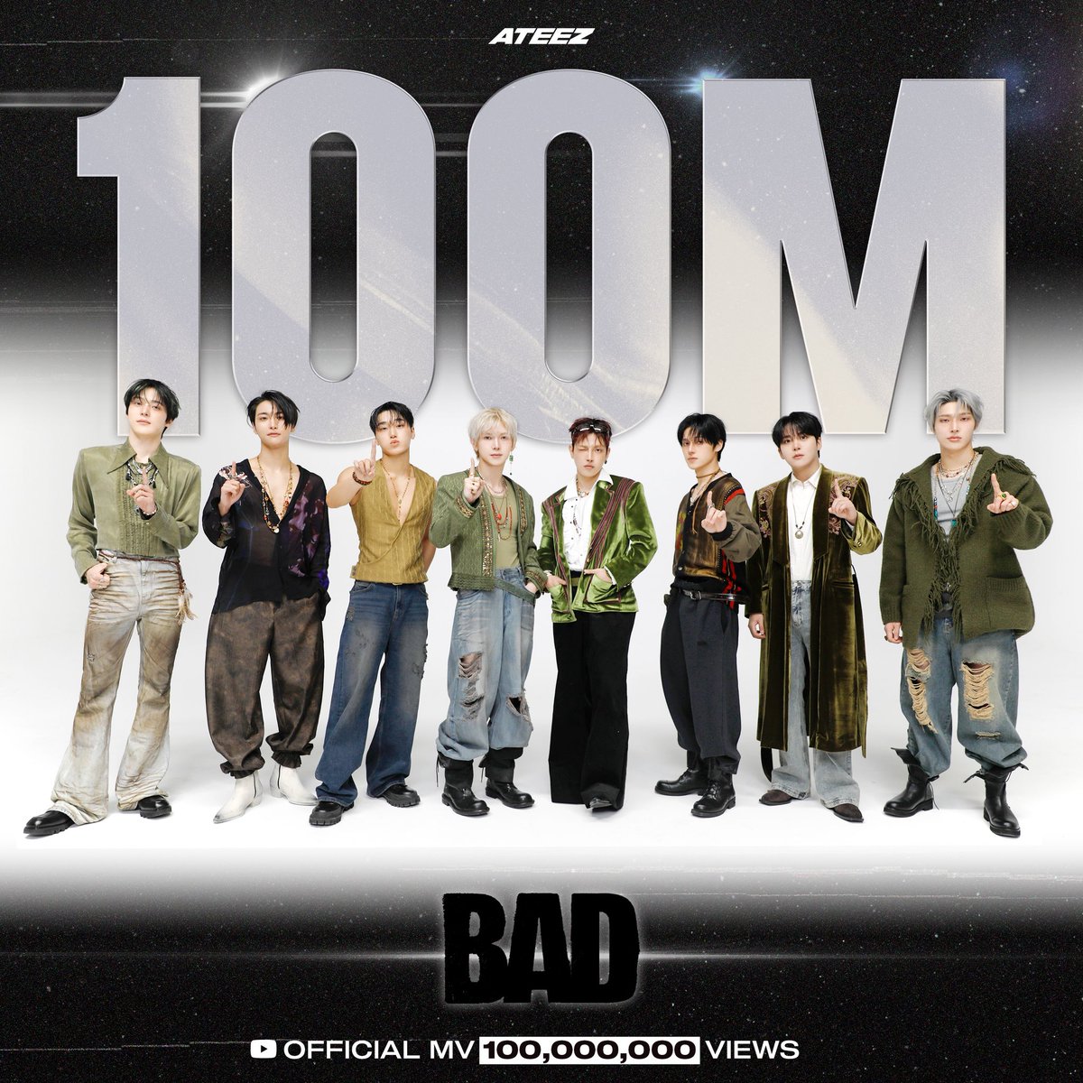 ATEEZofficial's tweet photo. [📢] ATEEZ(에이티즈) - ‘BAD’ Official MV 100,000,000 Views 
⠀
ATINY의 뜨거운 사랑에 힘입어 ‘BAD’ 뮤직비디오 1억 뷰 달성! 
ATEEZ에게 꾸준한 관심과 사랑 부탁드립니다❤
⠀
‘BAD' Music Video reached 100 million views with ATINY's constant love!🎉 
Please show a lot of love and support for ATEEZ❤

#BAD #ATEEZ #에이티즈

https://t.co/YZzJ4SdFbf