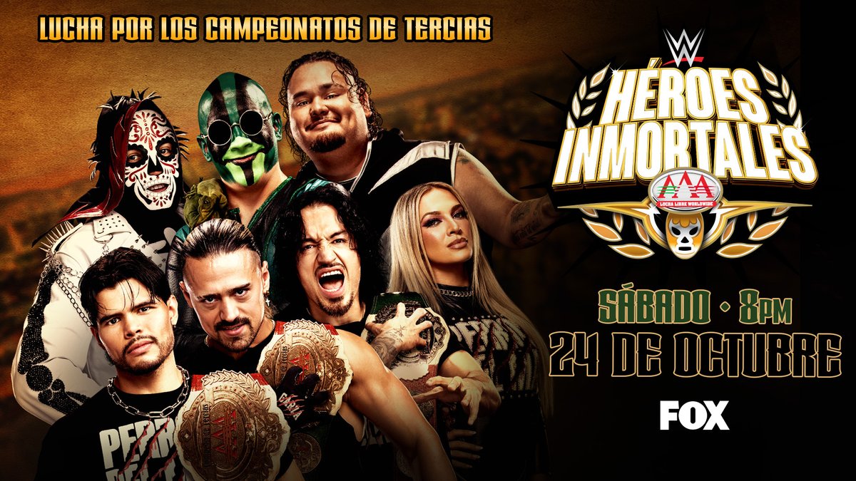 luchalibreaaa's tweet photo. Perros del Mal vs. Mr. Iguana, La Parka y Niño Hamburguesa por los Campeonatos de Tercias AAA en #AAAHeroesInmortales https://t.co/Kb55NT3uru