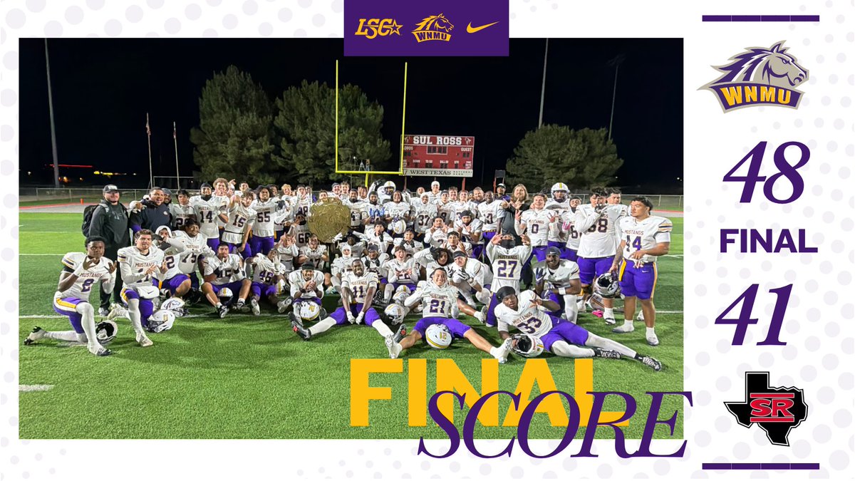 WNMUFootball's tweet photo. Mustangs defend Golden Tumbleweed with road victory 🏆

#wnmu #rarebreed https://t.co/4wDJBxBGbn