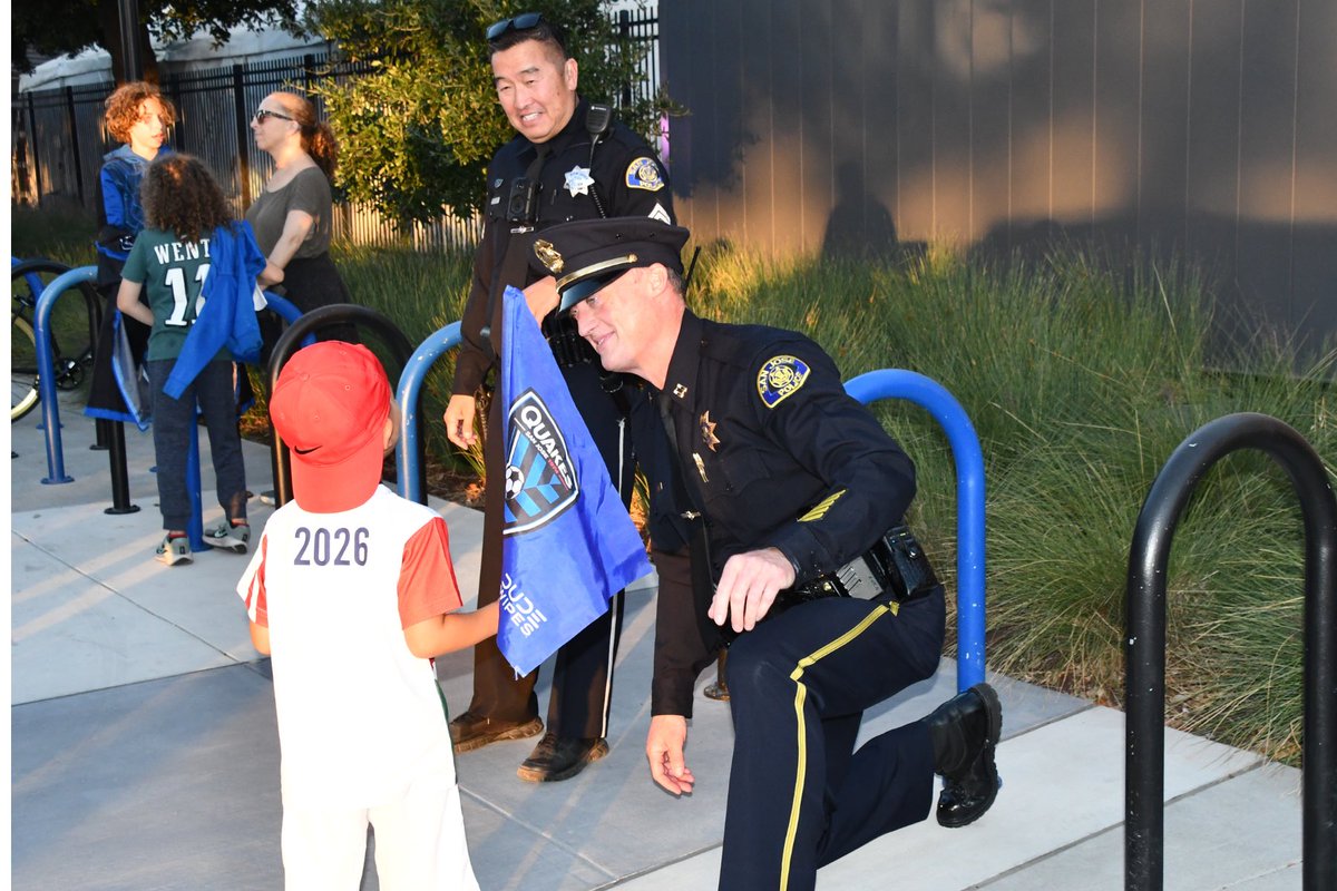 SanJosePD's tweet photo. The San Jose Police Department is truly honored to be recognized by the San Jose Earthquakes and Guy Fieri Foundation during tonight's First Responders Night game. The Department is dedicated to providing public safety through valuable community partnerships and nights like tonight remind us of how much we love serving our San Jose community!