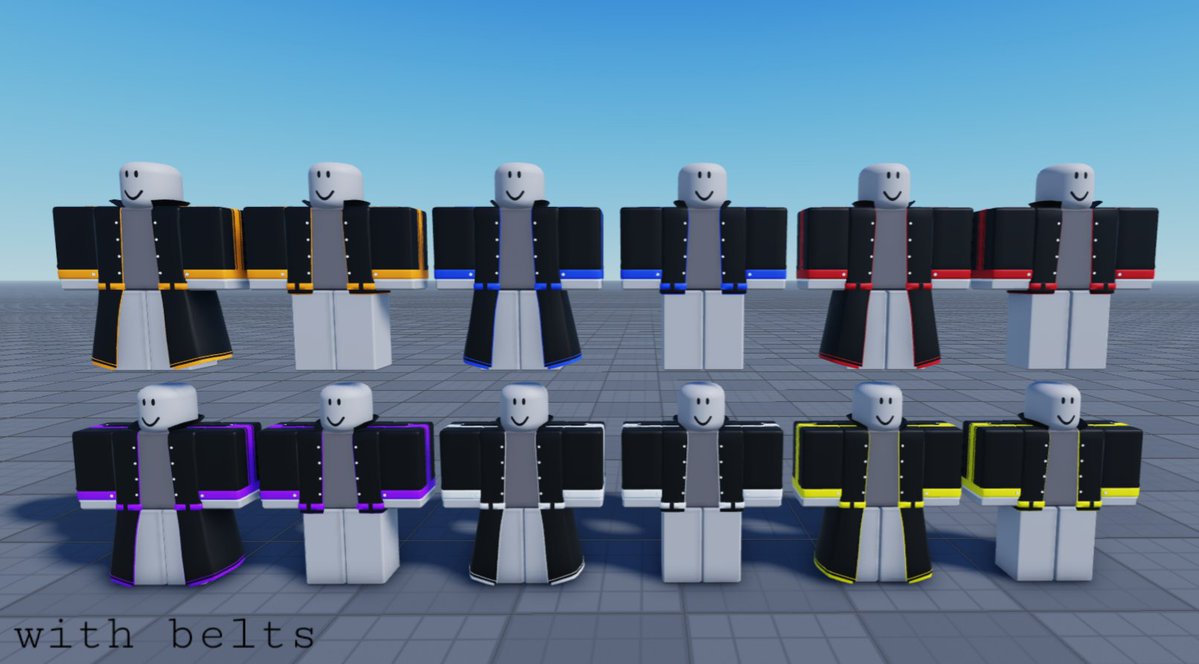 Wellimtoast's tweet photo. Alright, new ugc! Some simple yet cool coats for 1.0! 🌟 

Each has short or long base coats &amp; optional belts that can be mix &amp; matched! 

Find em here -> https://t.co/RyeeapA1V2

The sleeves work in both R6 &amp; R15 [with converter packs &amp; anims]

#RobloxUGC #Roblox #RobloxDEV #UGC https://t.co/Z1NQWnwLVW