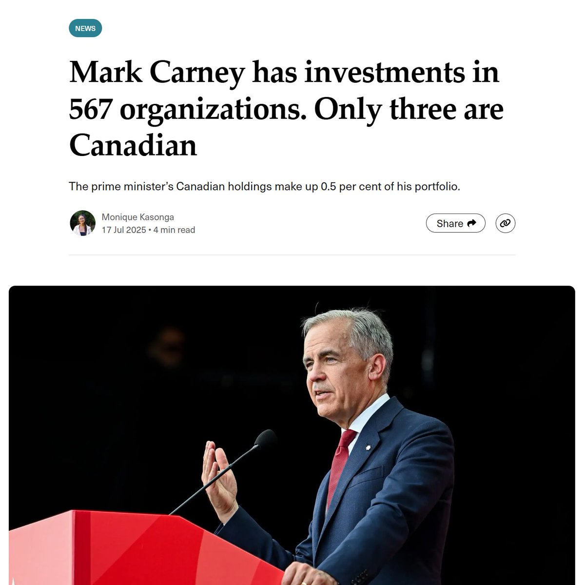 dsimieritsch's tweet photo. From one of my previous posts, Mark Carney is 91% invested in America, he doesn't believe in Canada.  

There are many Canadians who refuse to acknowledge that truth. Insulting me in the comment section doesn't change that. Exercise your free speech but it still won't change the facts.
https://t.co/RavFTDjWGu