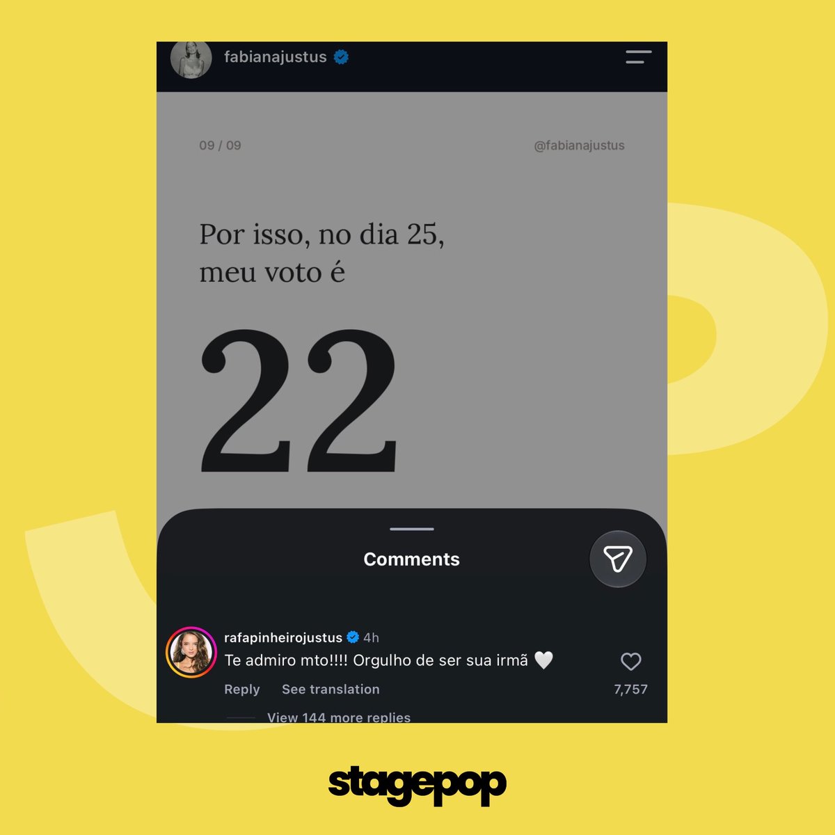 stagepopbr's tweet photo. Rafa Justus demonstra apoio à irmã após ela declarar publicamente seu voto em Flávio Bolsonaro: 

“Orgulho de ser sua irmã.” https://t.co/eUAxQPA1C6