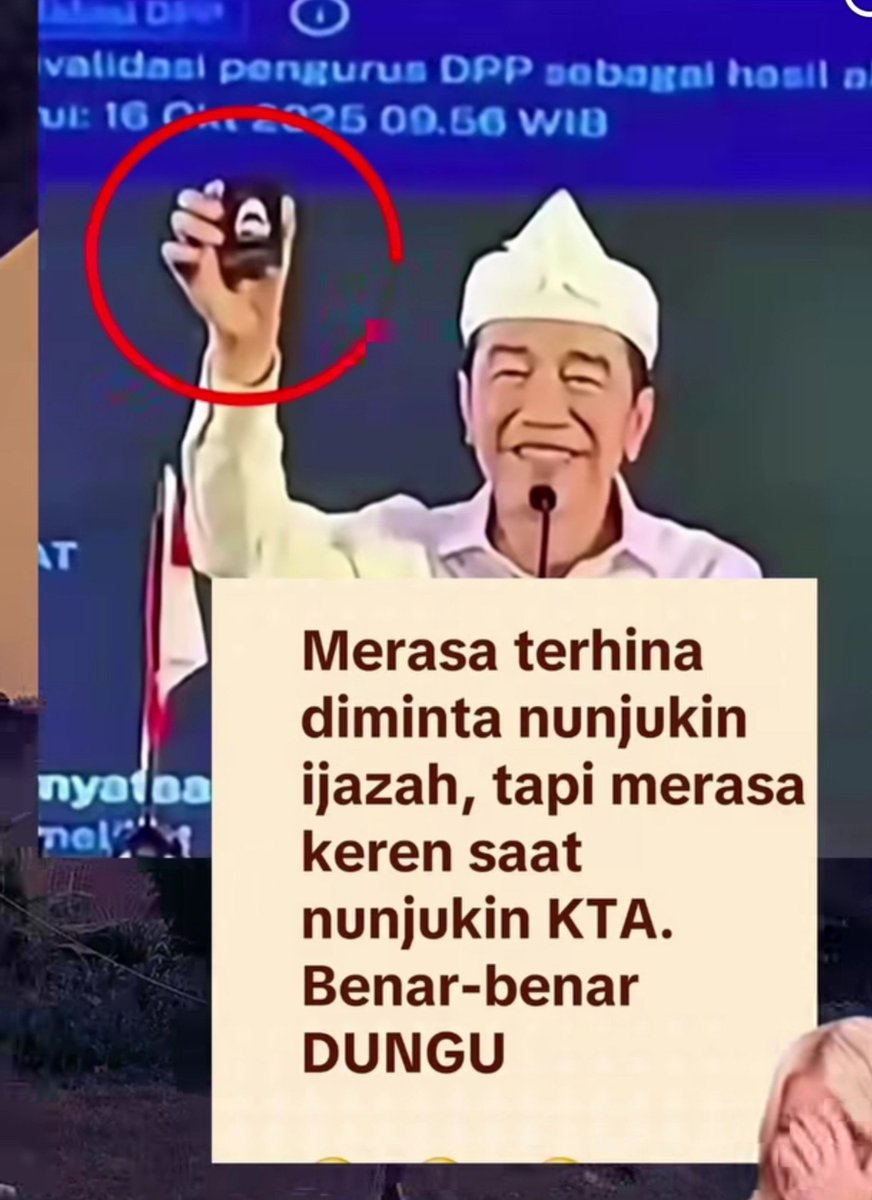 BarisanPemudaRI's tweet photo. Ia merasa terhina menunjukan ijazah Kampus unggulan, sebaliknya, 
Ia merasa bangga dgn KTA partai yg tidak ada di parlemen. 

Ia menjadi biang kerok dan jejak kerusakan 10 tahun lalu https://t.co/aPvR8t9DZ3