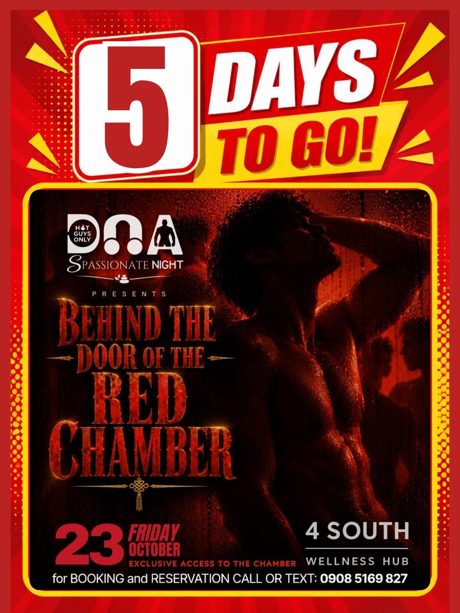 hotguysonlyph's tweet photo. Never been inside the Red Chamber?

This FRIDAY, OCTOBER 23, is your perfect time to find out what’s behind the door.

BEHIND THE DOOR OF THE RED CHAMBER.
Dare to discover what you’ve been missing?

Exclusively at @4southhub

☎️ 09085169827

#SpassionateNight
#4SouthWellnessHub https://t.co/l9IhM0nxln