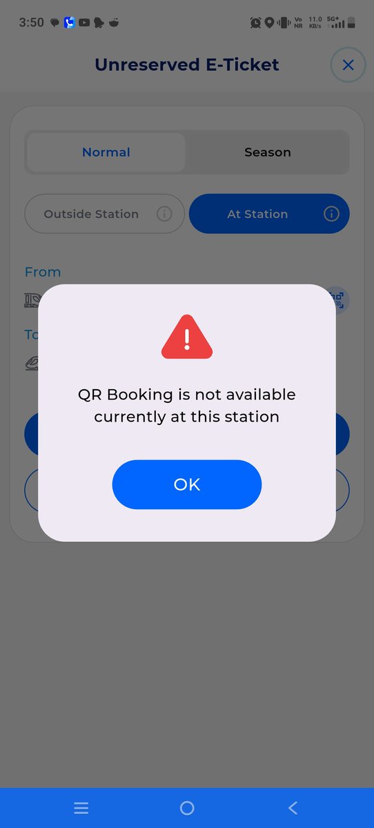 ShekhA24804's tweet photo. @RailwaySeva After scanning this war code it is showing that QR code booking is not available from this station I am attaching a proof please clarify and solve this issue because if passenger is not able to get the ticket from the app itself so there is no need to build an app https://t.co/tbSIVYrSQY