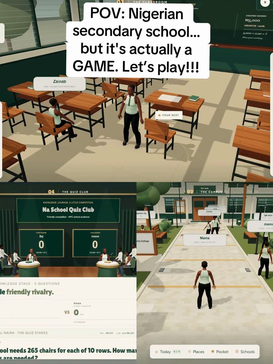 thebolanlejacob's tweet photo. Nigerian secondary school memories, but you can actually PLAY them. 🏫🎮

Na School is LIVE!

Would you play this? Tag someone who needs to see this 😂

Link: https://t.co/HzsoUQrIjA

#NaSchool #Naijalagos #lagoslife #GTA6 #IndieGame https://t.co/oncQ5gScFR