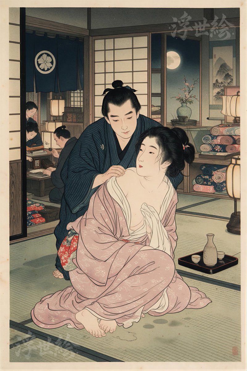 ai_ukiyoe's tweet photo. 月明かりの下、心安らぐ日本の夜をTシャツに。

#Ai美女 #Neo浮世絵 #武士 https://t.co/TzpLpztKDO