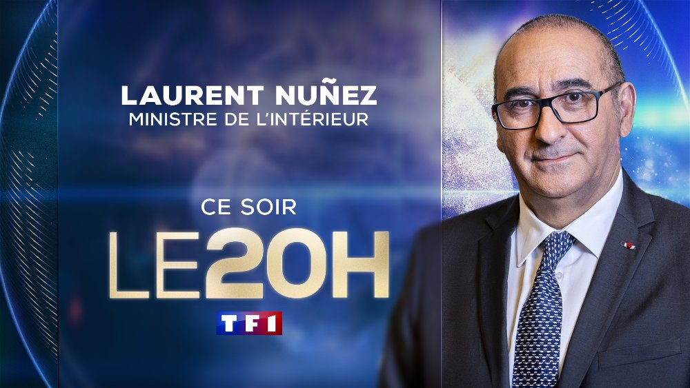 TF1Info's tweet photo. Ce dimanche 18 octobre dans le #20H de @TF1
 
🗣️Laurent Nuñez (@NunezLaurent), ministre de l'Intérieur, sera l'invité du journal de 20H

Il répondra en direct aux questions de @ACCoudray https://t.co/DM5NP9Wzcj
